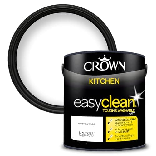Image of Crown Pure Brilliant White - Anti Mould Kitchen Paint - Washable, Grease & Steam Resistant - Brilliant White Paint - 2.5L