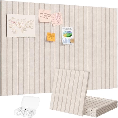 Image of Lifewit Felt Slatted Bulletin Board with Self-Adhesive, 90 x 60 cm-6 Pack Cork Board Alternative, Pin Board Vision Board Message Board with 30 Pushpins for Office Decor, Room Decor, Oatmeal