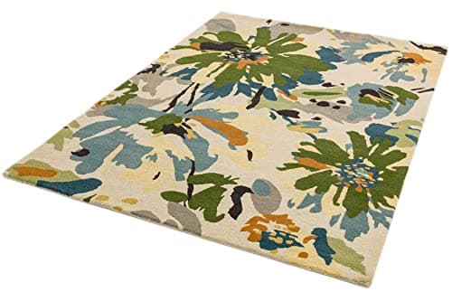 Image of Lord of Rugs Reef Floral Patterns Hand Tufted Quality 100% Wool Rug Living Room Bedroom Carpet X-Large 200x290 cm (6'7"x9'6") RF11 Floral Green