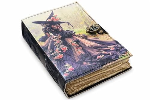 Image of ANSAR HANDICRAFTS Blank Spell Book Of Shadows - Journal With Lock Clasp - Witchcraft Supplies - Vintage Handmade Leather Diary - Embossed Prayer Pagan - Wiccan Notebook Daily (JOURNAL2)