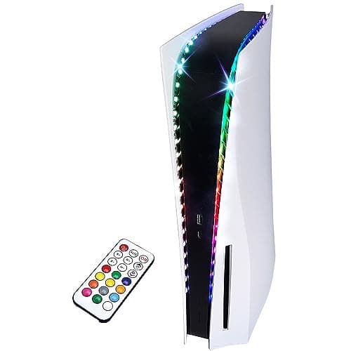 Image of INITMMO RGB LED Light for PS5,Light Strip for Playstation5/PS5 Slim Console with 7 Colors 366 Effects,PS 5 DIY Flexible Light Strip Kit Decoration Accessory with Remote Control,2 Installation Methods
