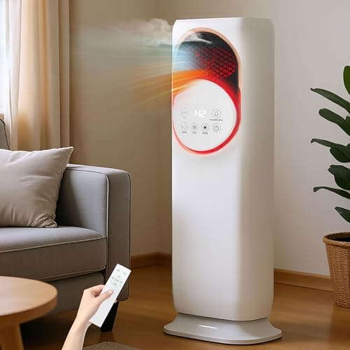 Image of MoraRise 4 in 1 Fan Heater and Cooler with Humidifier, Space Heaters Fan for Home Office, 120°Oscillating, 2 Heating & 3 Cooling Weed Speed,12H Timer, 4L Water Tank (White,1800W)