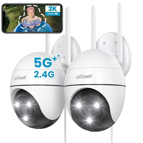 Image of ieGeek 2.4G/5GHz PTZ Security Camera Outdoor, 2K Dual-Band WiFi CCTV Camera, Color Night Vision, WiFi Home IP Camera with Human Detection, Siren, 2-Way Audio, Support Alexa, Memory/Cloud, 2PCS (Wired)
