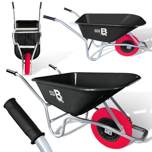 Image of Equimed Bertie 110L Heavy Duty Garden WheelBarrow & Builders Wheel barrow | Puncture-Proof Solid Tyre | Black | Durable Polypropylene Tub |Garden, Soil, Gravel, Mulch & Tools