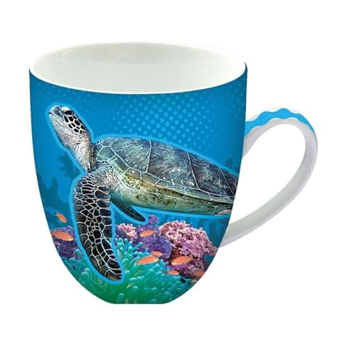 Image of Animug Sea Turtle Mug from Deluxebase. 450ml Large Ceramic Coffee Cup with Handle and Cute Animal Print, Novelty Mug for Gifts and Kitchen Decor, Dishwasher Safe Mugs for Coffee or Tea.