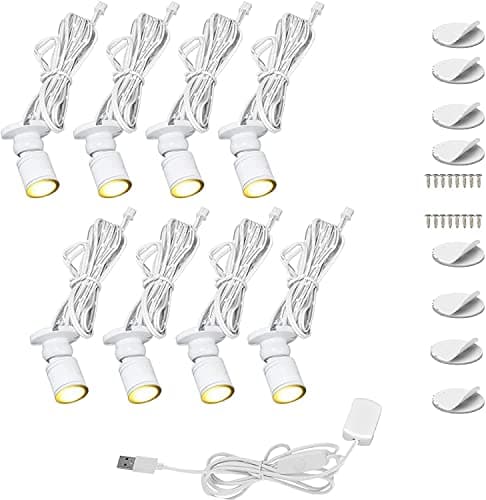 Image of Spotlights 8x1watt Warm White LED Mini Spot lights for Display Case, USB Power Dimmable Cabinet Lamps - WarmWhite 3000K