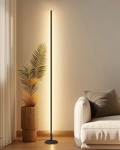 Image of TACAHE Minimalist Corner Floor Lamp - 2700K-6500K Dimmable LED Night Light - Modern Standing Mood Lamp with Remote Control for Living Room, Bedroom - 57" 12W - Black