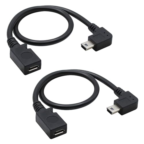 Image of Xilaghy 90 Degree Mini USB to Micro USB Adapter Cable 27cm/10.6in Right Angle Mini USB 5P Male to Micro USB 5P Female Charging and Data Sync Cord(2 Pack)