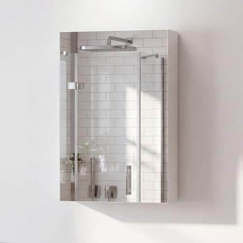 Image of Panana Single Door Bathroom Mirror Cabinet, Wall Mounted Cabinet with Mirror, Storage Cupboard with Adjustable Shelf (White, 40 x 60 x 13 cm)
