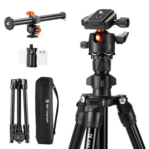 Image of K&F Concept 76 inch Camera Tripod with Rotatable Multi-Angle Center Column,Lightweight Travel Outdoor DSLR Tripods with 360 Degree Ball Head Load Capacity 8kg/17.6lbs, Cellphone Clips for Smartphone