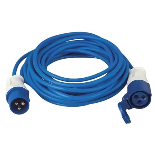 Image of 15M Extension Lead Cable, with Angle Joints - 16A 240V Mains Hook Up Cable for Campervans, Motorhomes & Outdoor Use, Blue