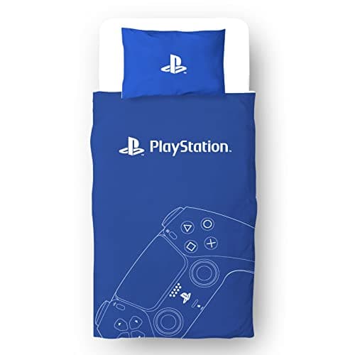 Image of PlayStation Official Single Duvet Cover Set | Hand Control Gaming Design Reversible 2 Sided Bedding Including Matching Pillow Case | Character World Brands Single Bed Set | Polycotton, Blue