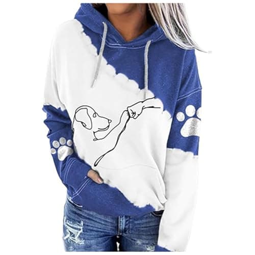 Image of Generisch Womens Cute Dog Print Print Print Hoodie Long Sleeve Oversized Hoodie with Pockets, blue, M