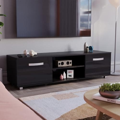Image of Vida Designs Cosmo TV Unit 2 Door Modern Gloss Matte MDF Living Room Cabinet Media Stand Furniture Black 140cm