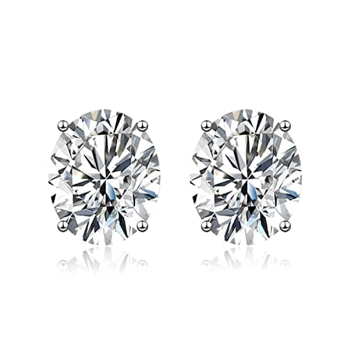 Image of wynn's Silver Stud Earrings for Women, White Gold Studs Earrings, Silver Oval Cubic Zirconia Stud Earrings, Hypoallergenic Earrings for Girls Jewellery Gifts Christmas, White