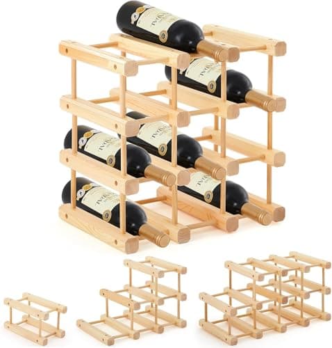 Image of GiHaood 12 Bottle Wooden Wine Rack, Stackable Modular 4 Tiers Modular Wine Rack, Wine Bottle Holder for DIY Assembly for Inside Cabinet Counter and Bar Organizer for Kitchen Restaurant Bar