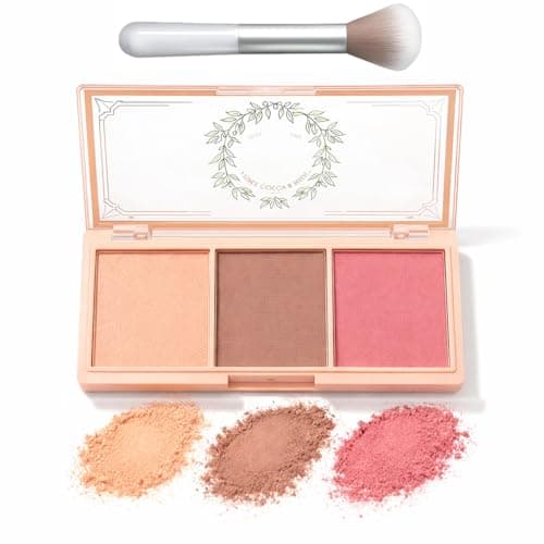Image of 3-Tone Matte Blush Palette For Customisable Cheek Colour & Natural Glow - Velvet-Matte Powder Blusher with Brush For Everyday Makeup, Soft Peach, Warm Taupe, Rose Pink Shades, Buildable Coverage,