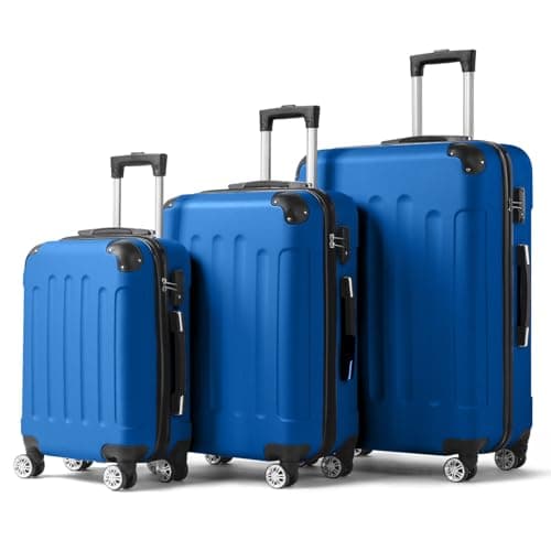 Image of Karl home Lightweight Suitcase Set, 3-Piece ABS Hard Shell Luggage with 4 Spinner Wheels & Resilient Handle, Durable Cabin Suitcase for Travel, (Blue, 20/24/28)
