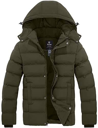 Image of Wantdo Men's Winter Warm Jacket Lightweight Outdoor Jacket Thicken Cotton Coat Hooded Puffer Coat Army Green S