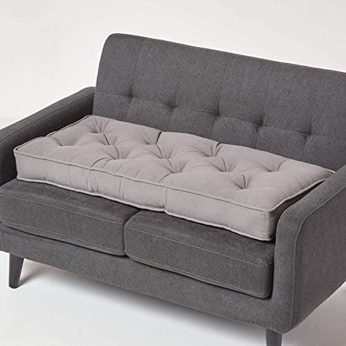 Image of HOMESCAPES Charcoal Grey 2 Seater Booster Cushion Large Firm 100 cm Wide Seat Pad with Supportive 10 cm Thick Lift for Sofa or Bench Cotton Long Cushion for the Elderly, Post Surgery & Pregnancy