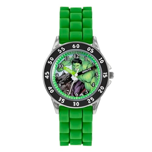 Image of Avengers Disney Time Teacher Kids Green Silicon Strap Hulk Dial Watch AVG9032
