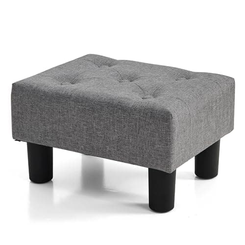Image of BRIAN & DANY Small Foot Stool, Linen Footstool with Legs, Footstools for Living Room, Ottoman Footrest Extra Seating for Entryway,Gray