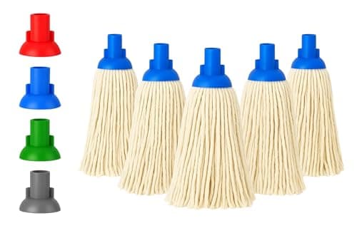 Image of BH | 16 Py Plastic Push Socket Mop Head | 5 Pcs | Blue | Wet or Dry Floor Cleaning | Disposable | Replacement | Cotton Thick Absorbent Yarn | Everyday Home, Office, Commercial Use - by BEST HOUSE
