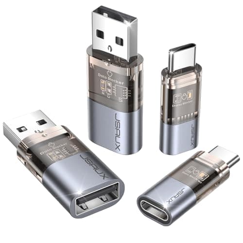 Image of JSAUX USB Data Blocker & USB C Data Blocker (4-Pack), Transparent Type A & Type C Data Blocker Only for Charge, Protect Against Juice Jacking, Refuse Hacking Provide Safe Charging