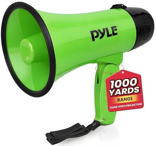 Image of Portable Megaphone Speaker Siren Bullhorn - Compact and Battery Operated with 20 Watt Power, Microphone, 2 Modes, PA Sound and Foldable Handle for Cheerleading and Police Use - Pyle PMP22GR (Green)