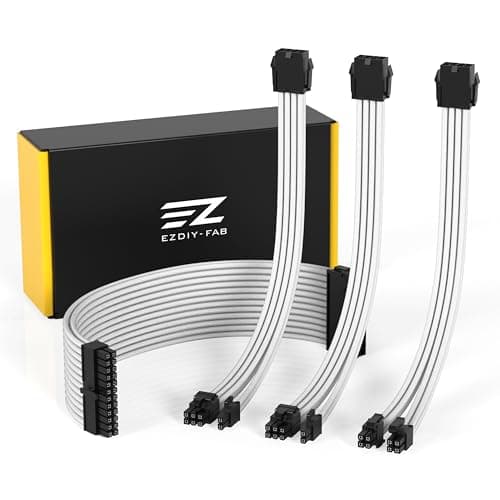 Image of EZDIY-FAB PSU Cable Extension Sleeved Custom Mod GPU PC Power Supply Soft Nylon Braided with Comb Kit 24PIN/8PIN to 6+2Pin/ 8PIN to 4+4PIN-30CM 300MM - White