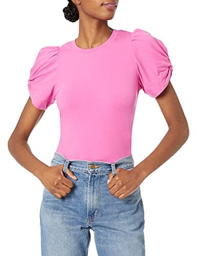 Image of Amazon Essentials Women's Classic-Fit Twist Sleeve Crewneck T-Shirt, Bright Pink, Small