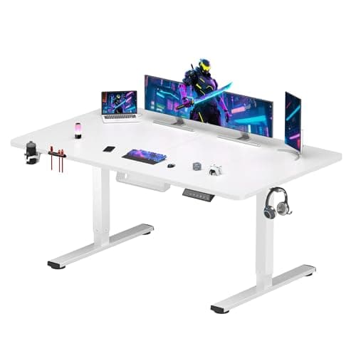 Image of SANODESK 200x80cm Electric Standing Desk Height Adjustable Gaming Desk with with Hooks & Cupholder Sit Stand Desk with Organizer Ergonomic Home Office Computer Desk - White