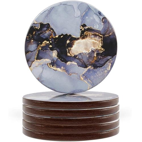 Image of Naivasha Homeware Marble Coasters Set of 6 - Stunning Decorative Coasters in GLOSS Finish, Elegant Stone with Cork Bottom - Day