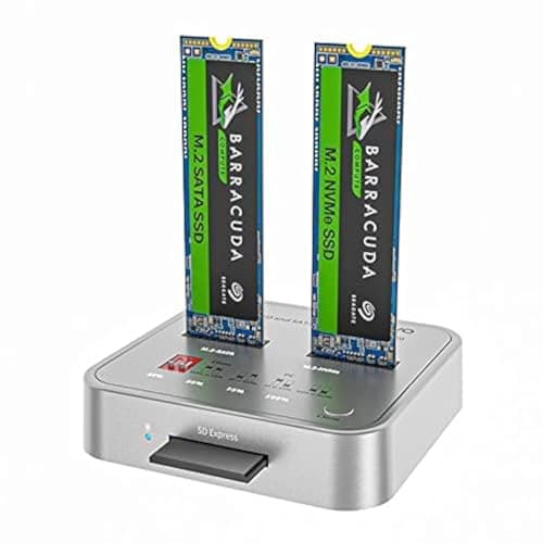 Image of MAIWO K3016CL Dual-Bay M.2 SSD Docking Station with SD Express Card Port - NVMe/SATA Dual Protocol, 10Gbps Transfer Speed - Supports Offline Clone Duplicator and One-Key System Disk Copy Function