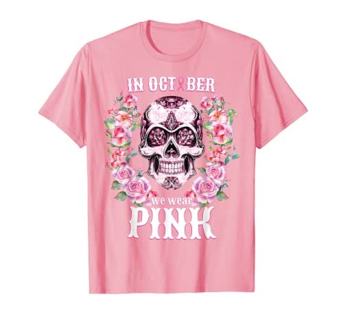 Image of Pink Sugar Skull Shirt for Women Men We Wear Pink T-Shirt
