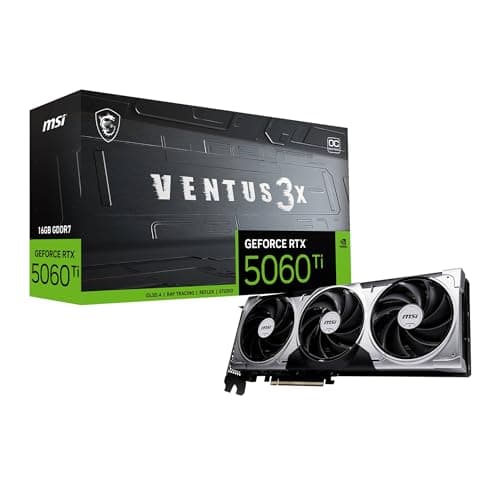 Image of MSI GeForce RTX 5060 Ti 16G VENTUS 3X OC Graphics Card - RTX 5060 Ti GPU, 16GB GDDR7 (28Gbps/128-bit), PCIe 5.0 - TRIPLE Fan Thermal Design (3 x TORX FAN 5.0) - HDMI 2.1b, DisplayPort 2.1b