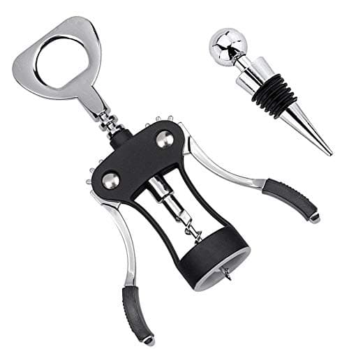 Image of Foho Corkscrew Wine Bottle Opener with Bottle Stopper, Waiters Multifunctional Metal Wing Corkscrew for Wine Beer Cap Bottles Opener Remover