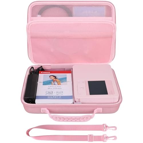 Image of BOVKE Carrying Case for Canon SELPHY CP1500 Compact Photo Printer, Portable Bluetooth Instant Print Camera Storage Holder Bag with Mesh Pocket for Canon Color Ink/Paper Set, Cables Accessories, Pink