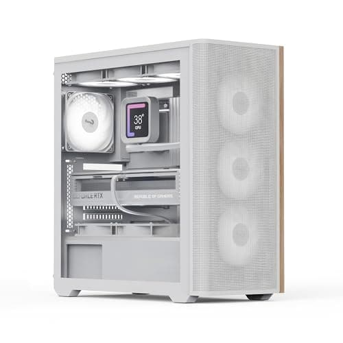 Image of AeroCool D501A Mid Tower Case, Wood-Accented Mesh Front, 360mm Radiator Support, 11 Fan Slots, 400mm GPU, ATX/m-ATX/mini-ITX, Magnetic Dust Filters, SPCC Steel Construction, Trendy PC Build, White