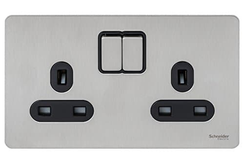 Image of Schneider Electric Ultimate Screwless Flat Plate - Double Switched Power Socket, 13A, GU3420BSS, Stainless Steel with Black Insert, 2 Gangs