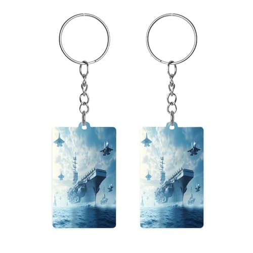 Image of Military USS Enterprise Battleship Fight Jets Cute Car Keychain Double Sided Printed Keyring Personalised Acrylic Key Chain Gift for Men Women