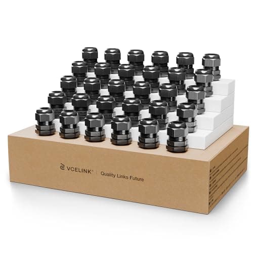 Image of VCELINK 30PCS M20 20mm ×1.5 IP68 Waterproof Cable Glands, Nylon Cord Connectors, Wire Entry for Outdoor Wiring, Strain Relief Wire Grommets, Suitable for 6mm - 12mm Cables, Black