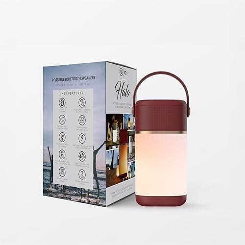 Image of VQ Halo Portable Bluetooth Speaker Wireless with Ultra-Bright Led Camping Light - Outdoor Speakers with Long Battery Life - Loud Wireless Speaker with 360-Degree Stereo Sound & AUX - Crimson Radiance