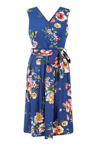 Image of Mela London Mela Navy Floral Wrap Over Midi Skater Dress 16 Navy