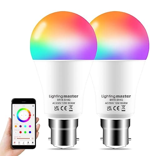Image of Lighting master Alexa Light Bulbs 12W 1280LM, Bluetooth Smart Bulb Colour Changing, 16 Million RGB Colours + Warm to Daylight White Dimmable, B22 Bayonet Led Bulbs by APP and Voice Control (2 Pack)
