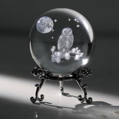 Image of 3D Cute Owl Crystal Ball Gifts for Women Girlfriend, Crystal Decorative Ball Engraved Owl Figurine Paperweight with Metal Base for Home Office Decoration for Birthday Christmas