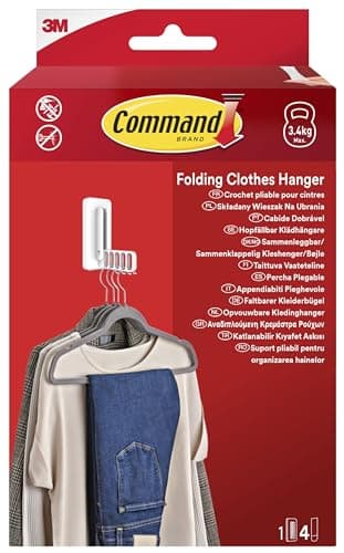 Image of Command Folding Clothes Hanger, 1 Hook with 5 Rungs, 4 Adhesive Strips, Closet Organizer, Home Organization, Damage-Free Hanging Wall Hooks, Extra Storage for Laundry Room, Bedroom and Closet
