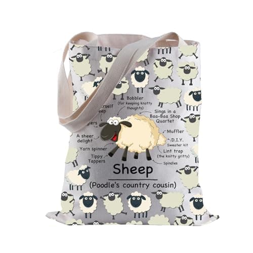Image of LEVLO Anatomy Of A Sheep Tote Bag Lamb Lovers Gift Floral Lambs Shopping Bag Gift for Mom Dad BFF (Sheep)