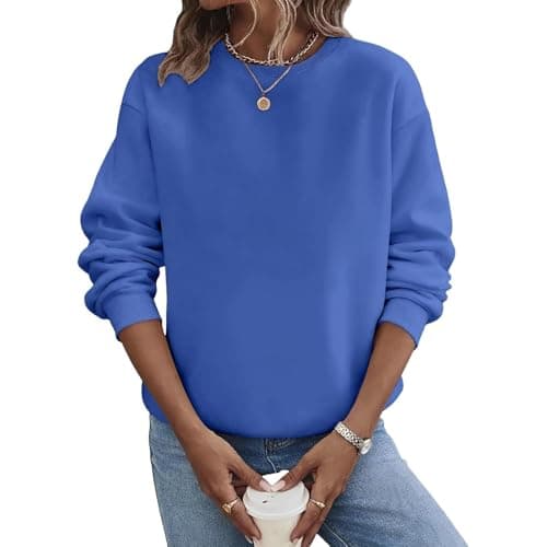 Image of Ladies Jumpers Sweatshirts For Women Uk Casual Crewneck Tops Long Sleeve Blouses Loose Fit Fall Jumpers 01-Blue L