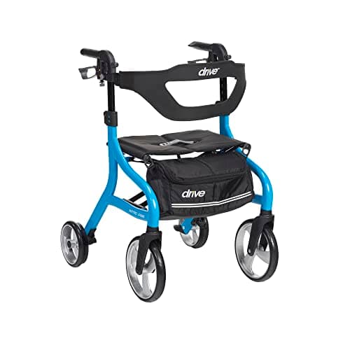 Image of Drive Medical Nitro Sprint Foldable Rollator Walker with Seat, Standard Height Lightweight Rollator with Large Wheels, Folding Rolling Walker, Walker Rollator with Seat, Blue